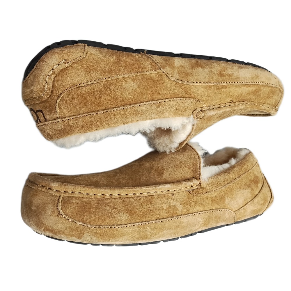 UGG Ascot Slippers Mens Size 12 Brown Sheepskin Lined Moc Toe Slip On 5775 EUC